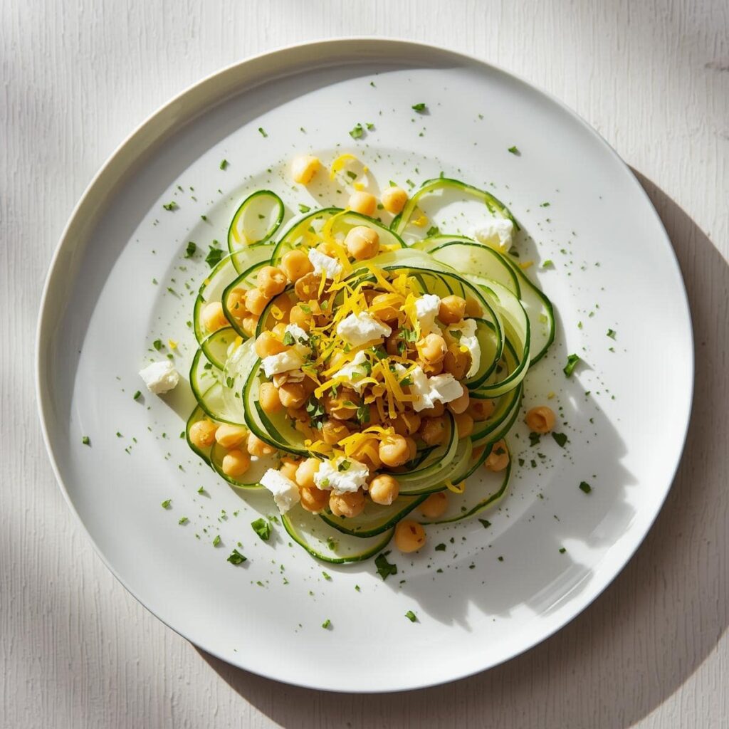 Zucchini Ribbon salad with chick peas and feta 1 Zucchini Ribbon salad with chick peas and feta