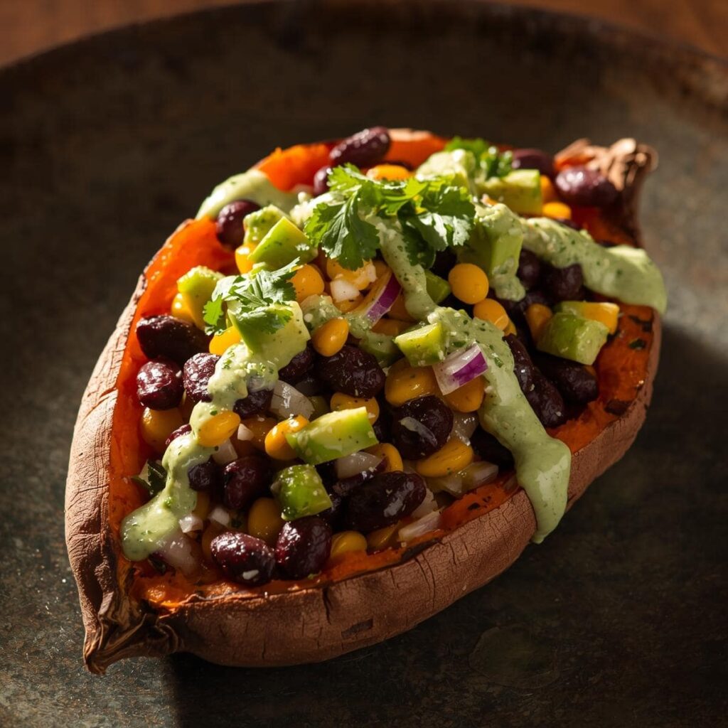 Black bean and avocado stuffed sweet potatoes 1 Black bean and avocado stuffed sweet potatoes